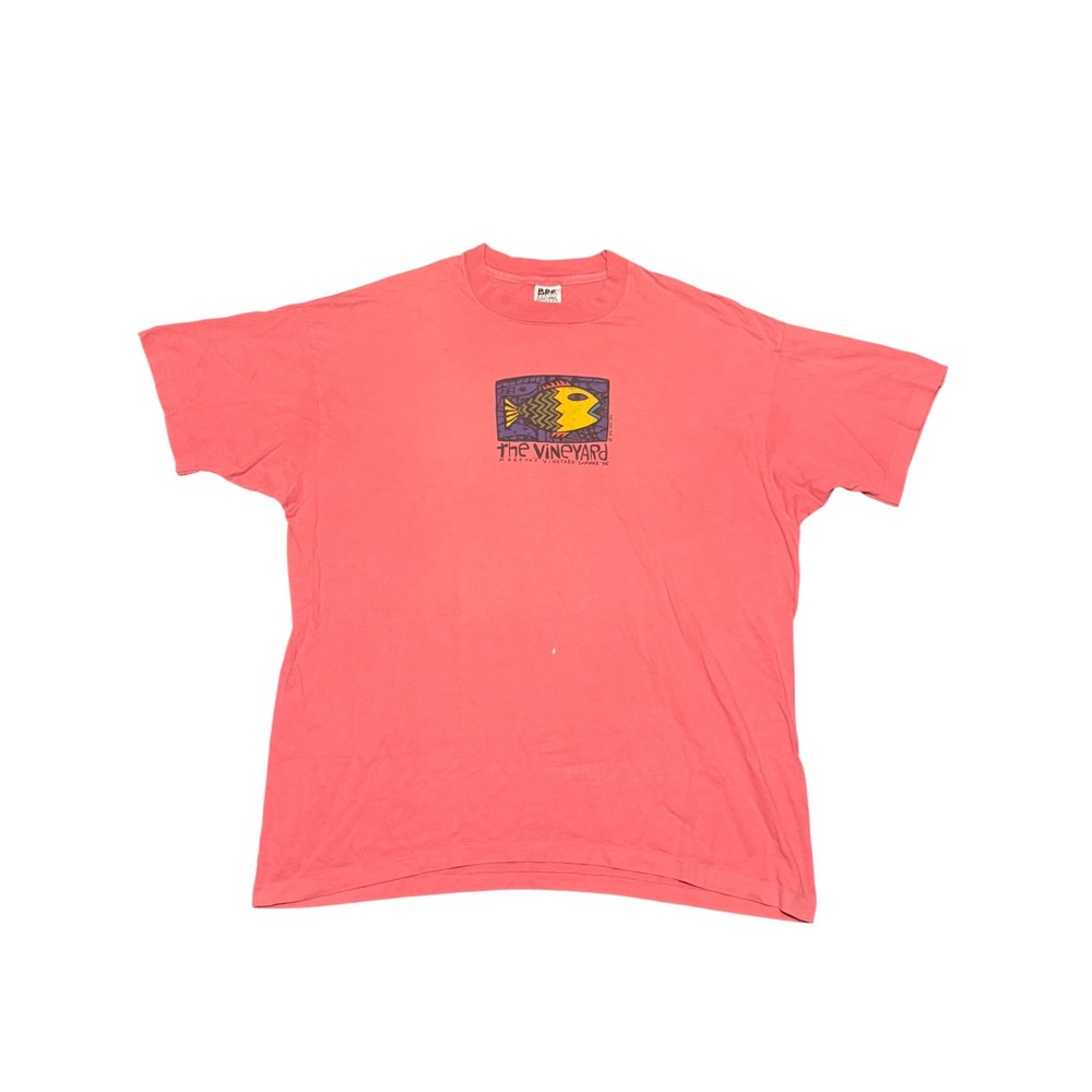 Vintage 1996 Marthas Vineyard Big Hed Designs Fish T-Shirt Mens XL Pink 90s USA